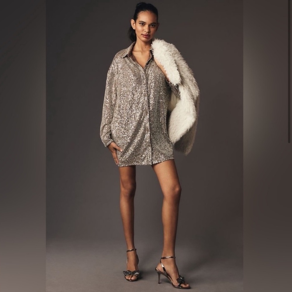 NWT Anthropologie Flat White Sequins Tunic Dress